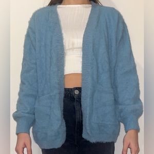 blue fluffy knit cardigan, size M, shein